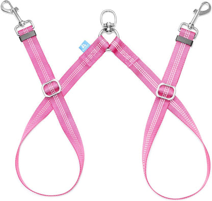 Double Dog Leash Splitter, Tangle Free Dual Dog Leash Coupler, Two Dog Walking and Training Extension for Small Medium or Large Dogs (1.0'' X 20~32 Inch, Pink)