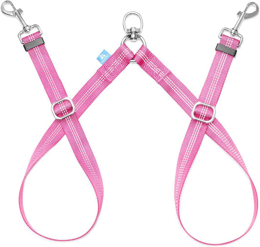 Double Dog Leash Splitter, Tangle Free Dual Dog Leash Coupler, Two Dog Walking and Training Extension for Small Medium or Large Dogs (1.0'' X 20~32 Inch, Pink)