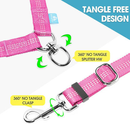 Double Dog Leash Splitter, Tangle Free Dual Dog Leash Coupler, Two Dog Walking and Training Extension for Small Medium or Large Dogs (1.0'' X 20~32 Inch, Pink)