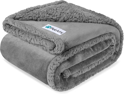 Waterproof Dog Blanket for Large Dog Pet, 90X90 Queen, Light Grey | 460 GSM Sherpa Fleece Reversible, Pee Proof Cat Blanket, Furniture Protector Cover for Bed Sofa Kennel, Washable, Queen Size