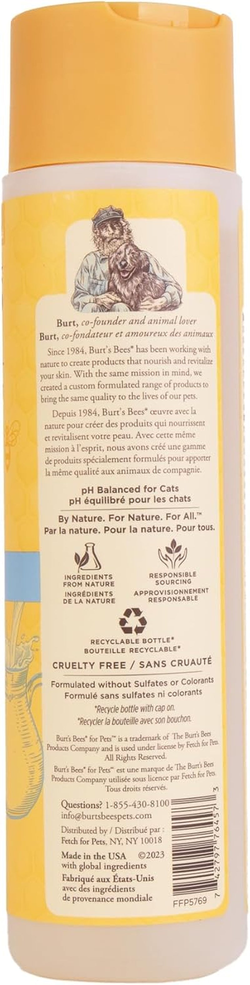 Burts Bees for Pets Tearless Kitten Shampoo with Buttermilk, 10 Fl Oz | 99% Natural Origin Formula for Sensitive, Itchy Skin, Ph-Balanced and Fragrance-Free for Kittens