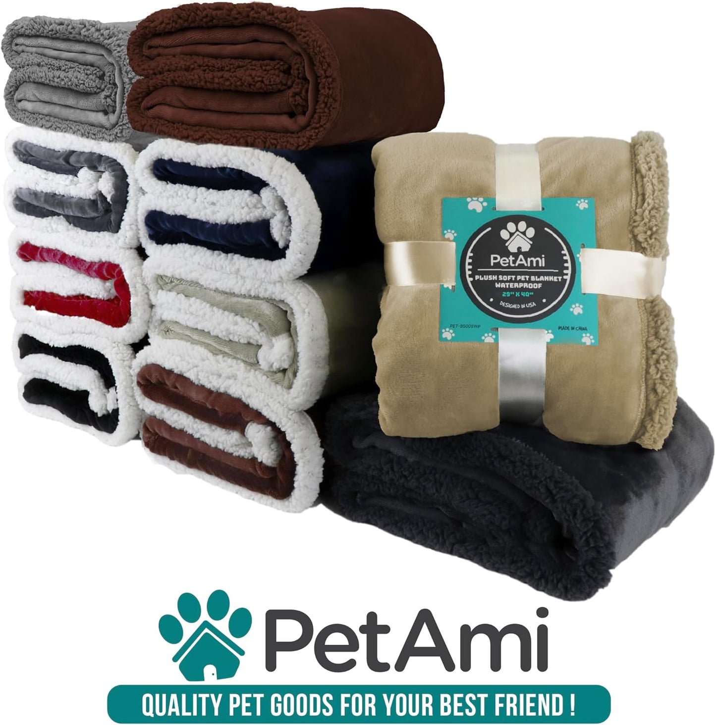 Waterproof Dog Blanket for Large Dog Pet, 90X90 Queen, Light Grey | 460 GSM Sherpa Fleece Reversible, Pee Proof Cat Blanket, Furniture Protector Cover for Bed Sofa Kennel, Washable, Queen Size
