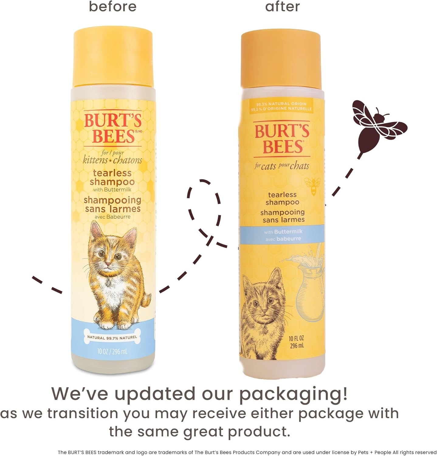 Burts Bees for Pets Tearless Kitten Shampoo with Buttermilk, 10 Fl Oz | 99% Natural Origin Formula for Sensitive, Itchy Skin, Ph-Balanced and Fragrance-Free for Kittens